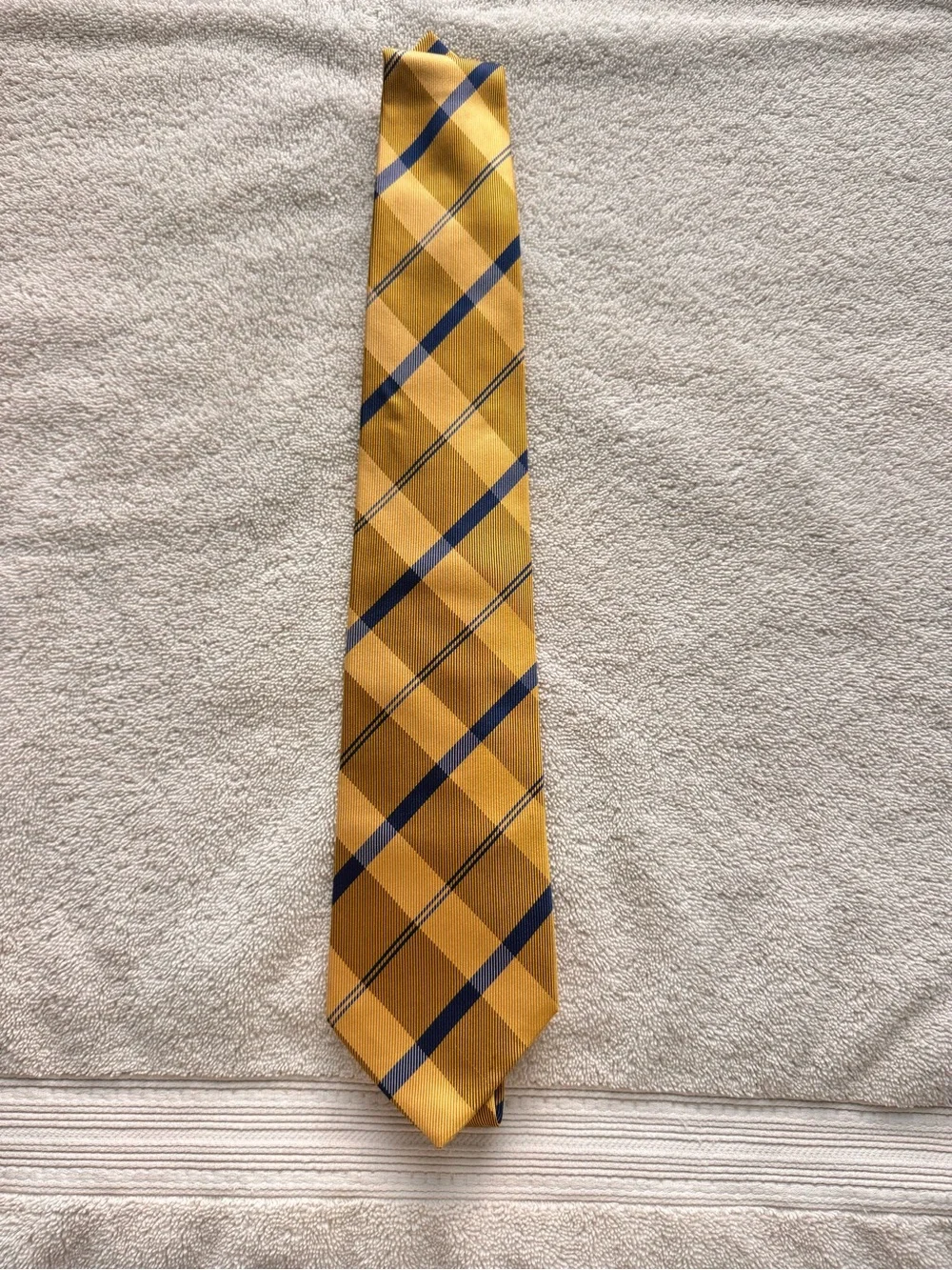 Gucci Mustard Yellow and Navy Diagonal Plaid Silk Tie